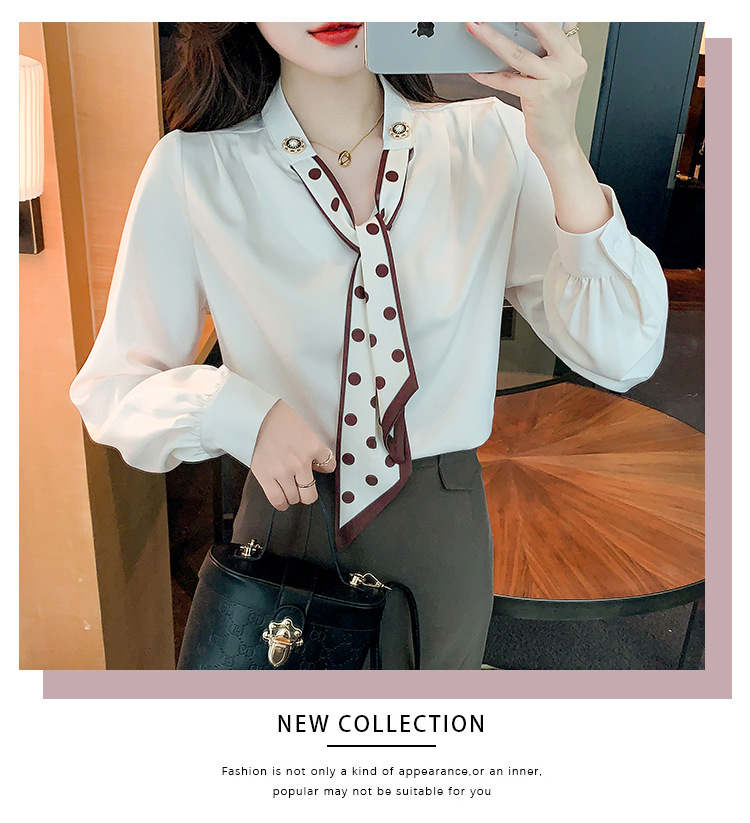 衬衫女2024秋季新款时尚气质韩版V领波点蝴蝶结系带减龄长袖上衣详情16