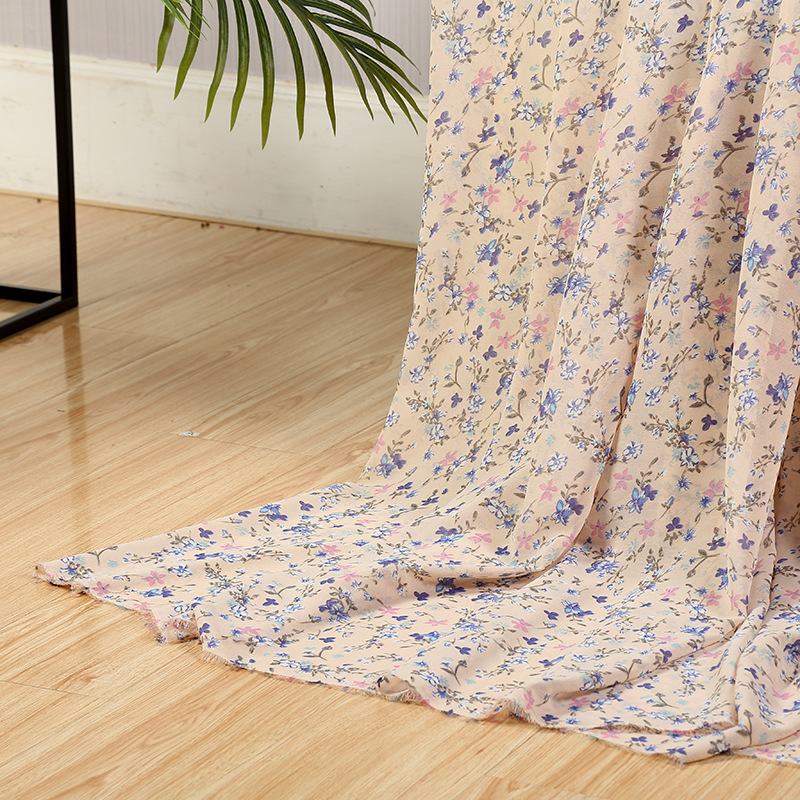 Spring and summer dress: Chiffon polyester chiffon printed fabric 75D high-viscosity printed small floral pattern fabric pic 20
