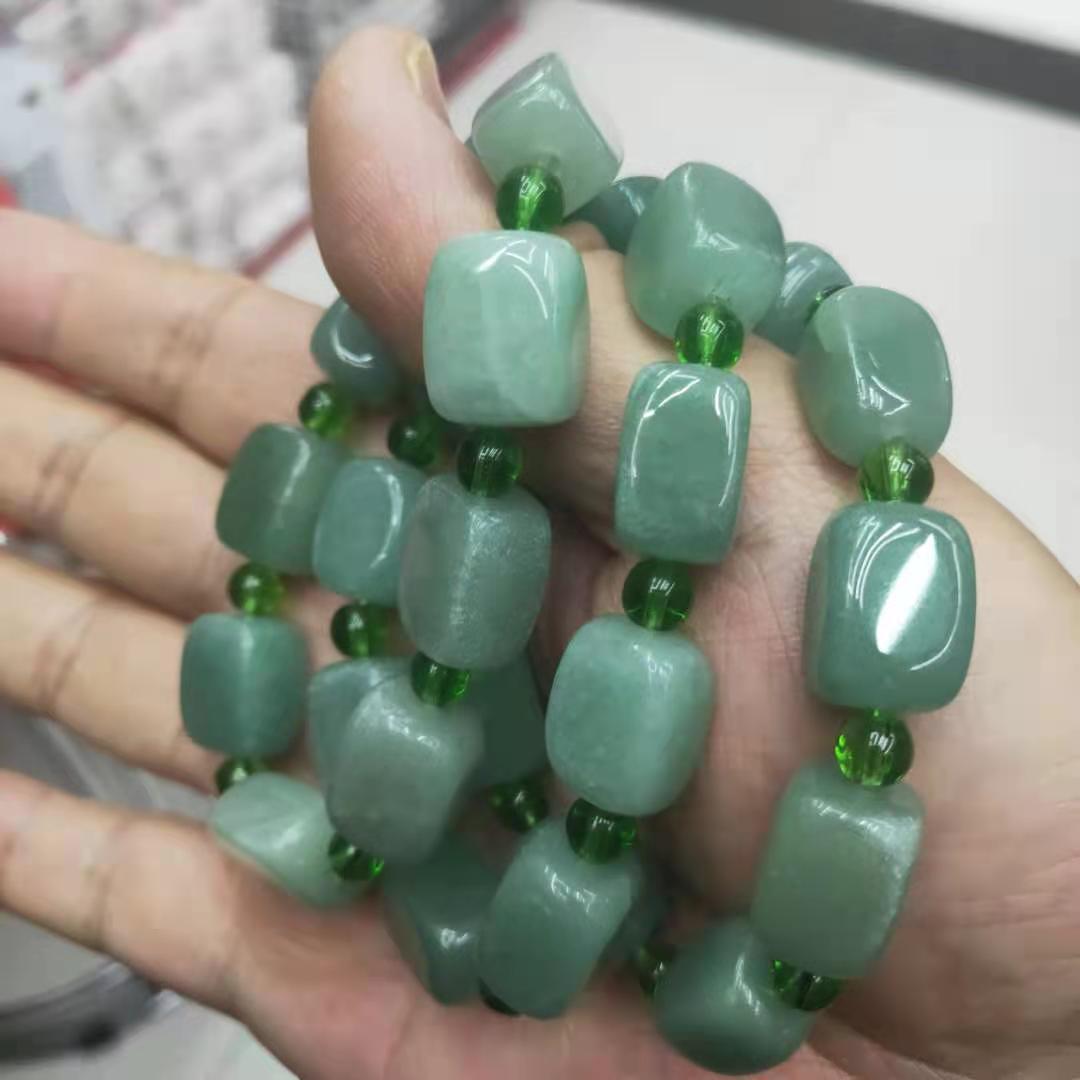 diy natural Dongling jade square irregular combination bracelet, Green Dongling bracelet manufacturer wholesale pic 4