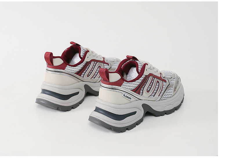 银色老爹鞋女百搭防滑2024夏季运动鞋子女红色透气轻便增高跑步鞋详情28