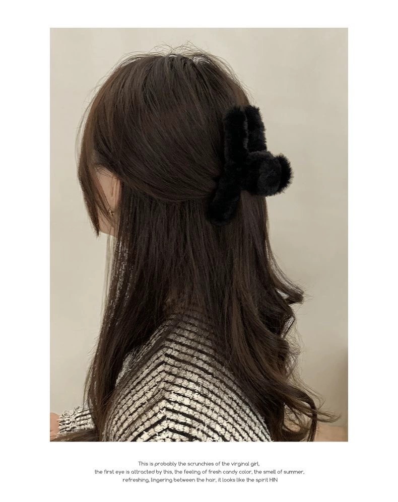 秋冬毛毛抓夹简约鲨鱼夹毛绒新款发卡高级感后脑勺发夹头饰发饰详情3