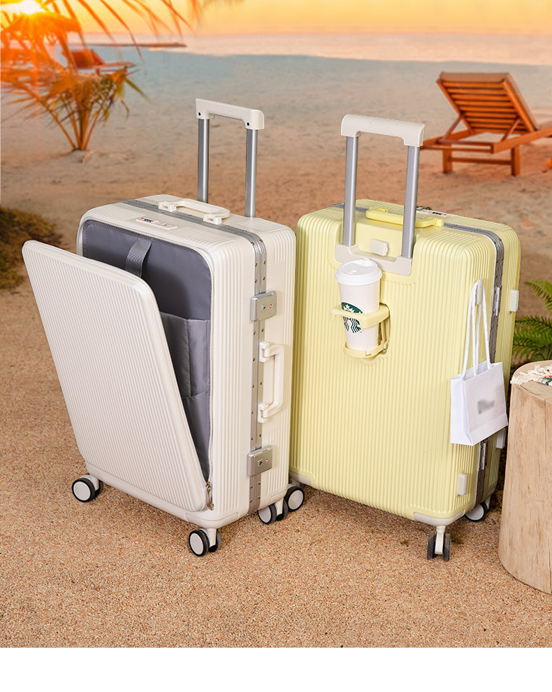 Wholesale of multi-functional aluminum frame suitcases, PC front opening pull rod travel cases, combination cases and swivel wheel carry-on cases pic 3
