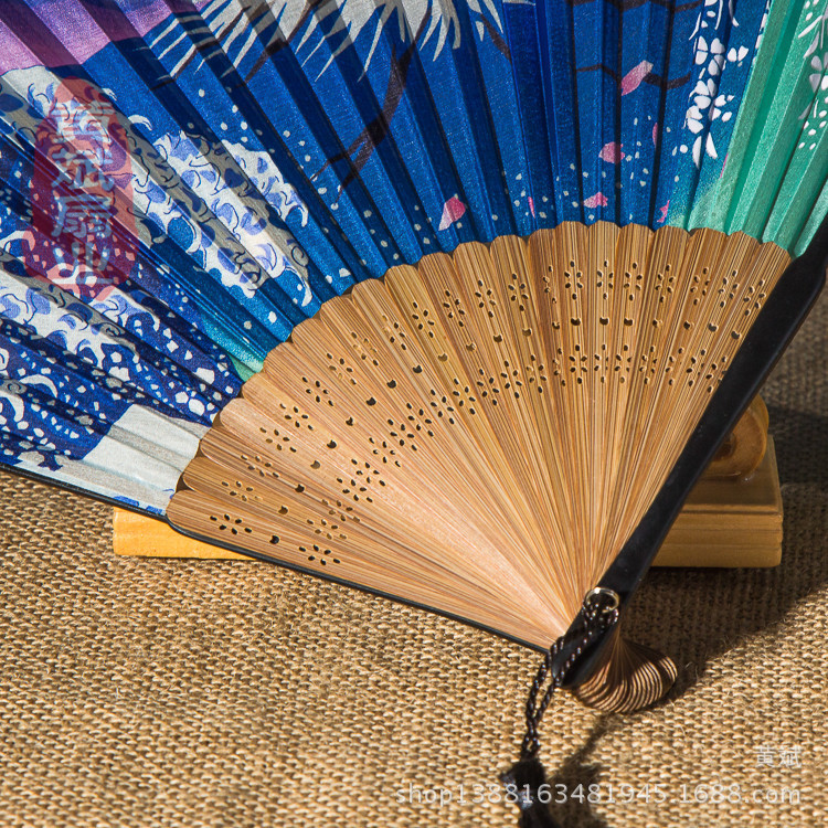 哑光漆边真丝娟面日式和风江户日本竹柄折扇 富士山系列和服扇子详情7