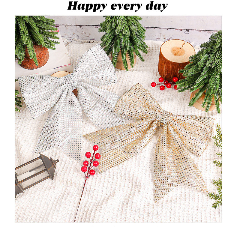 跨境圣诞闪钻蝴蝶结挂件节日橱窗圣诞树装饰大蝴蝶结布置配件批发详情2