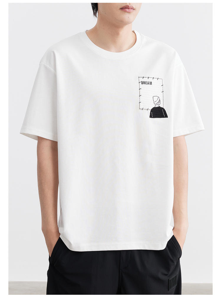 速干冰丝棉 圆领刺绣凉感短袖t恤男2024夏季新款微宽松半袖体恤衫详情18