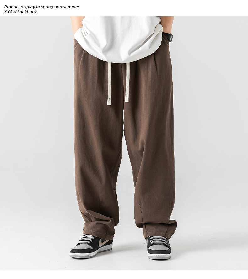 Japanese-style pure cotton casual pants for men in spring 2024, featuring a retro double pleated design and versatile long pants for men pic 29