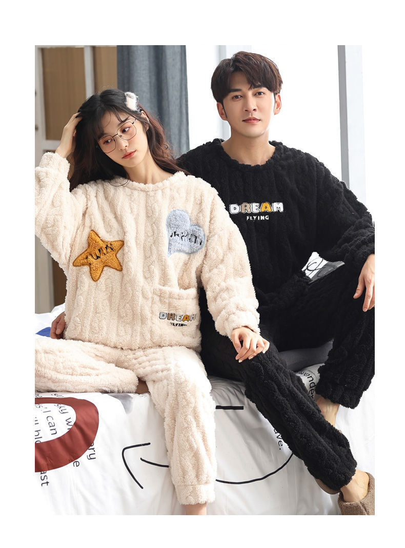 2套价 冬季女秋冬珊瑚绒加绒加厚法兰绒男家居服详情12