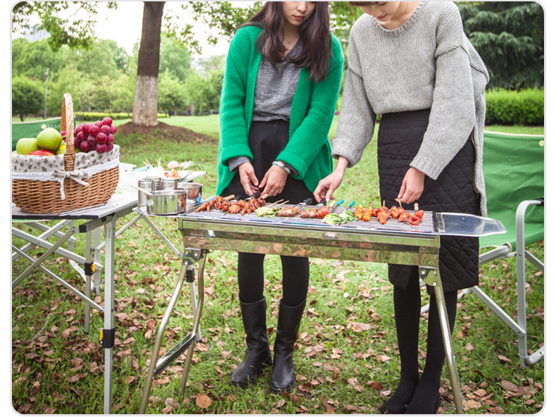 Household thickened stainless steel barbecue grill, folding barbecue grill, large charcoal barbecue grill, outdoor barbecue grill pic 4