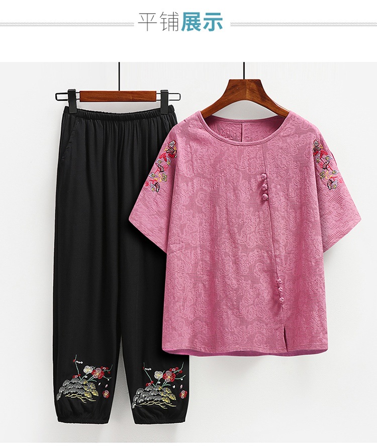 Summer clothing sets for middle-aged and elderly people, cotton and linen, short-sleeved for grandmothers and mothers, summer pure cotton T-shirts, clothes for the elderly and grandmothers pic 15