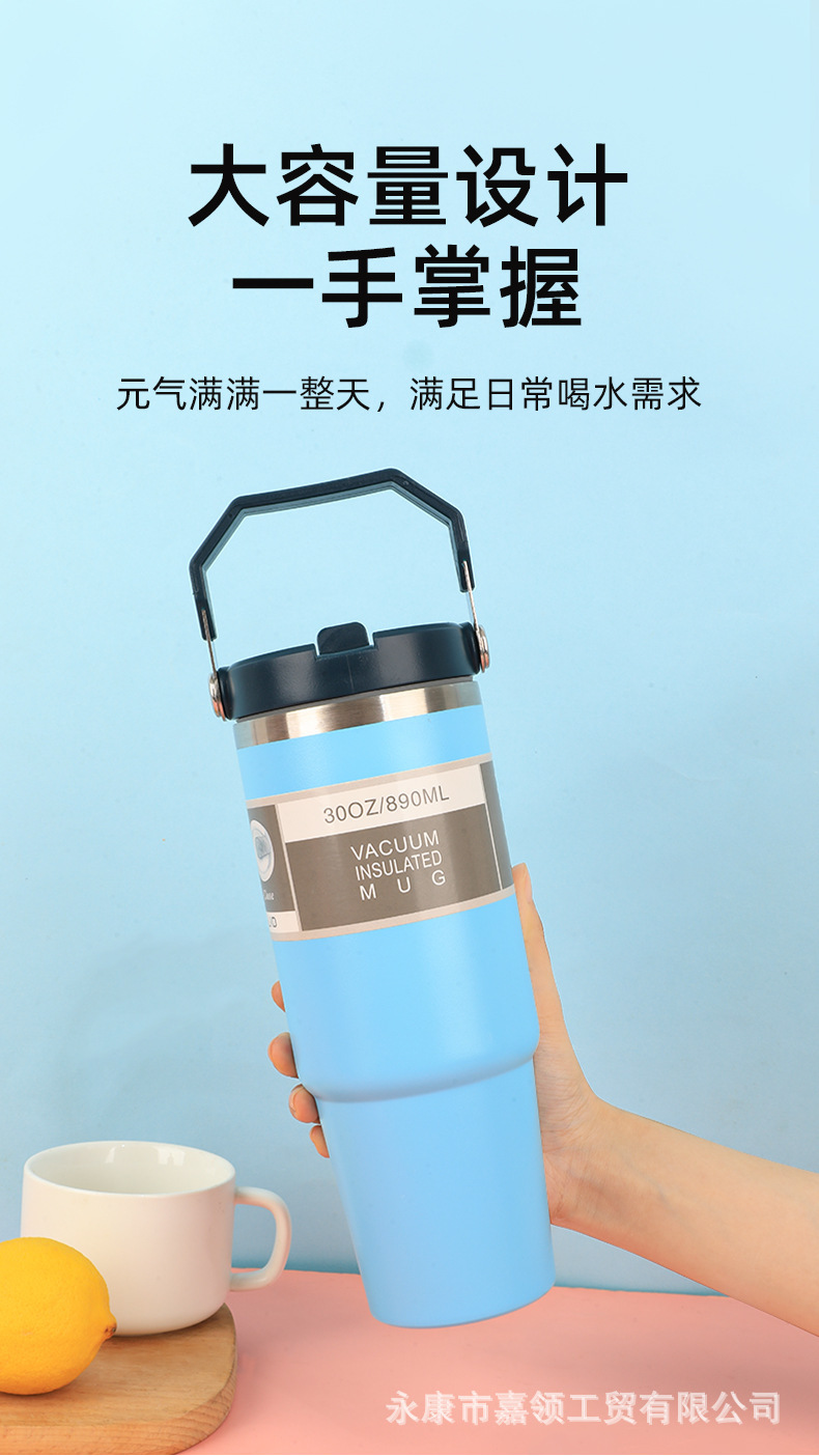 Cross-border wholesale 20/30oz handle water cups, car cups, car cups, 304 stainless steel insulated cups, cold preservation ice cups pic 5