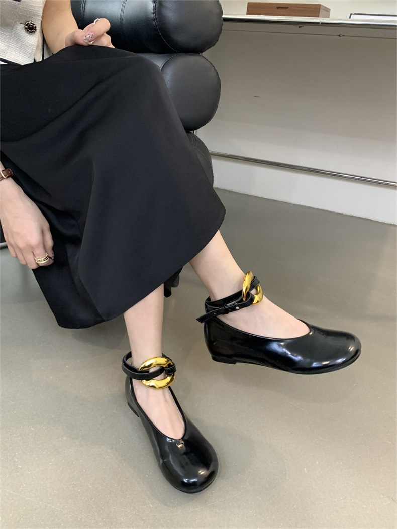 法式复古金色小皮鞋女2024新款脚腕扣带豆豆鞋春夏秋季玛丽珍单鞋详情10