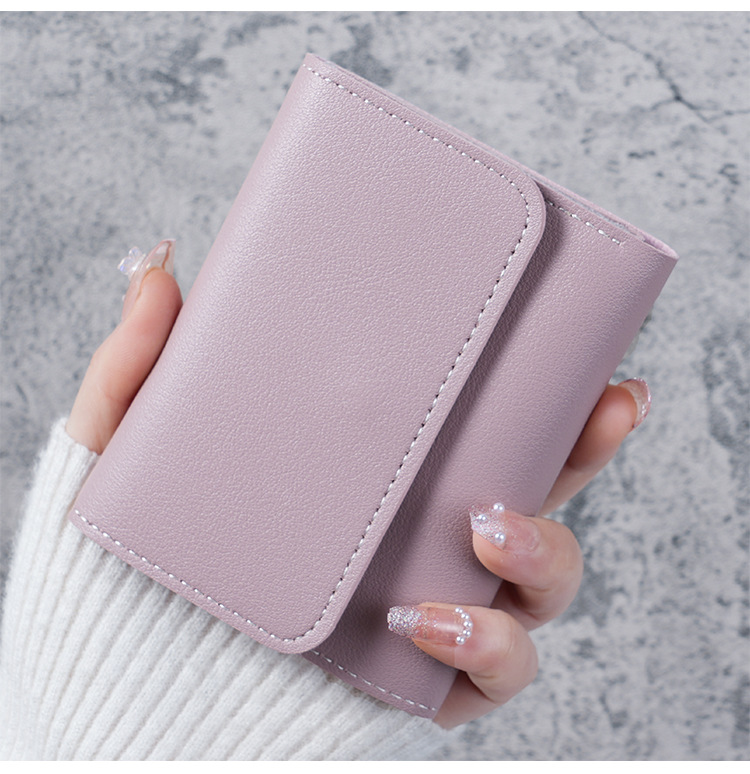 简约短款女士钱包学生票夹子多功能卡包零钱三折超薄款光面钱包详情11