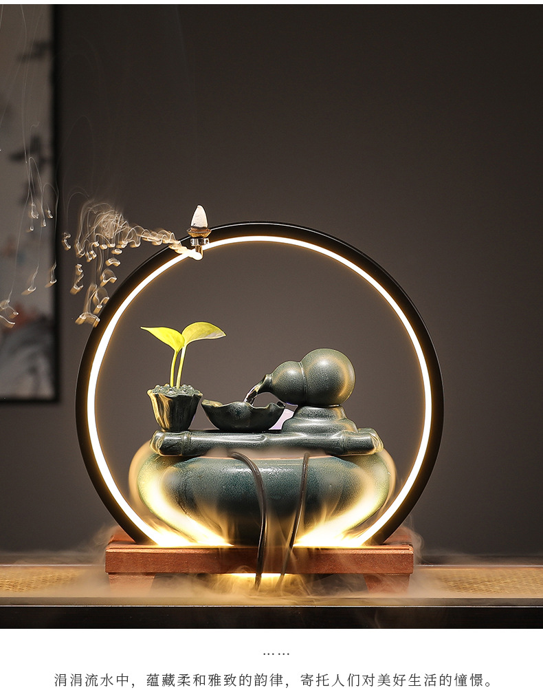 新中式招财流水摆件陶瓷小型桌面客厅茶桌办公室装饰品循环水景观详情15