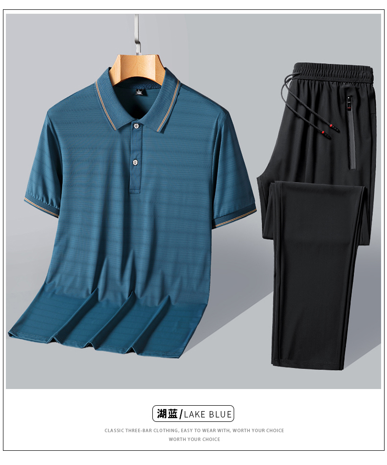 短袖t恤男冰丝POLO衫老人衣服中老年爸爸装休闲运动套装夏父亲装详情18