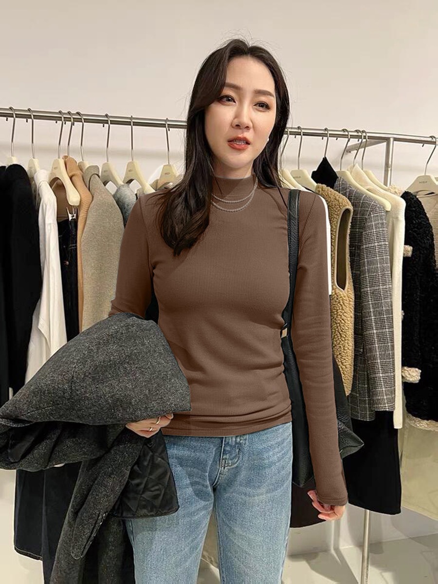 老板娘同款半高小立领打底衫内搭显瘦纯色长袖秋冬保暖上衣t恤女详情14