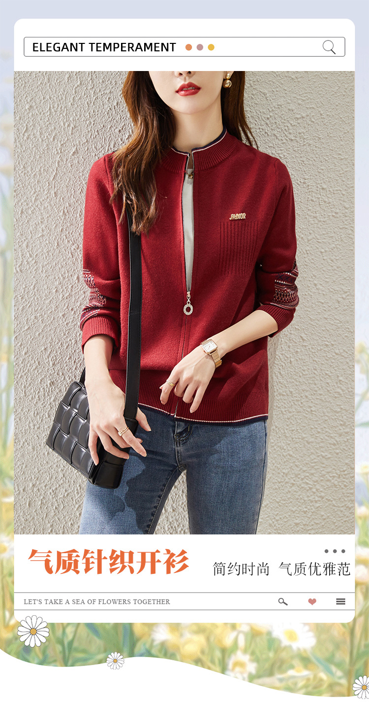 春秋装新款复古文艺加厚拉链长袖针织开衫韩版女装时尚羊毛衫外套详情2