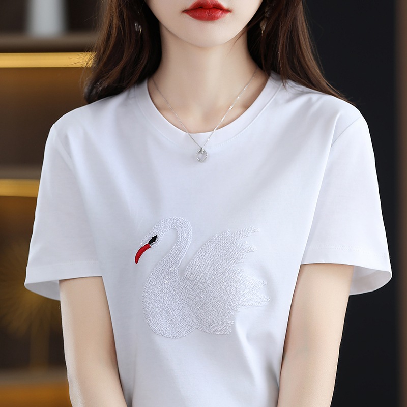 夏季丝光棉纯色短袖女简约设计感口袋圆领T恤宽松时尚百搭上衣详情1