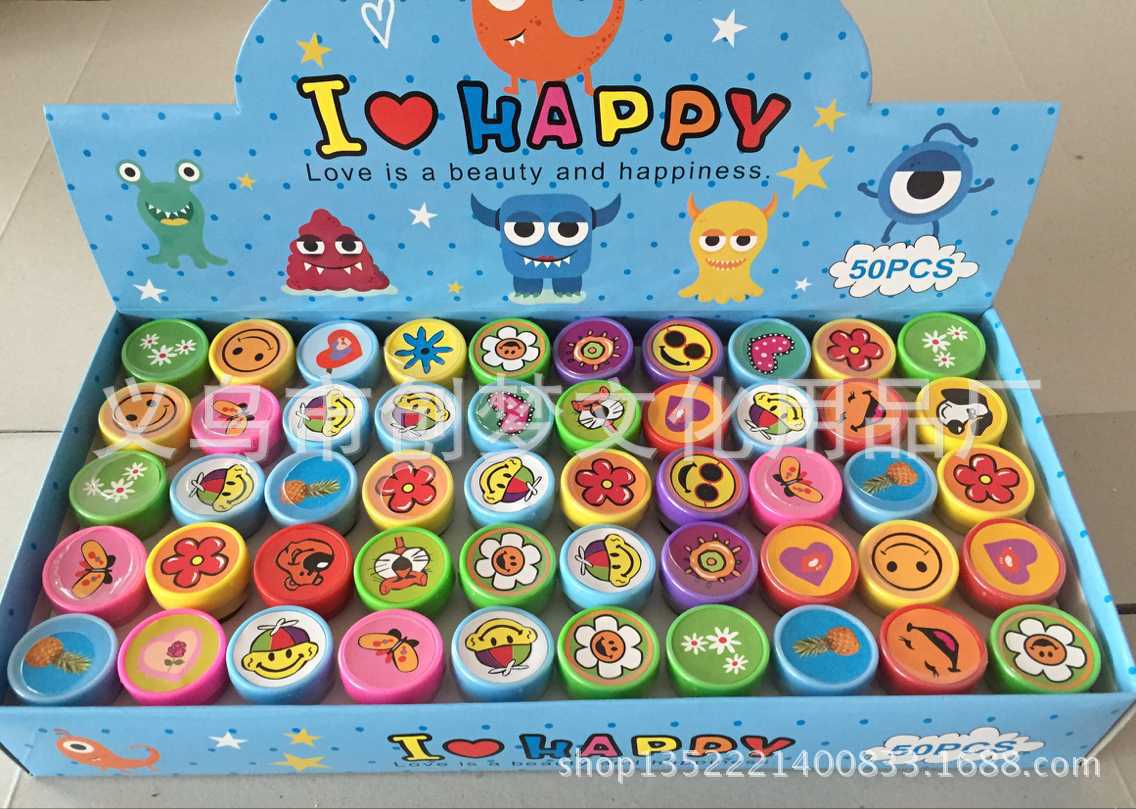 50 plastic toy stamps for children in a color box pic 3