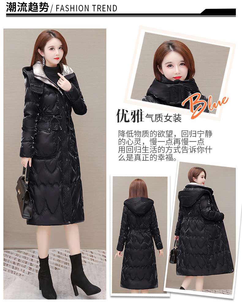 Estilo elegante con capucha nueva chaqueta para mujeres invierno 2022 temperamento con cordones slim estilo medio largo abrigo para mujeres pic 4