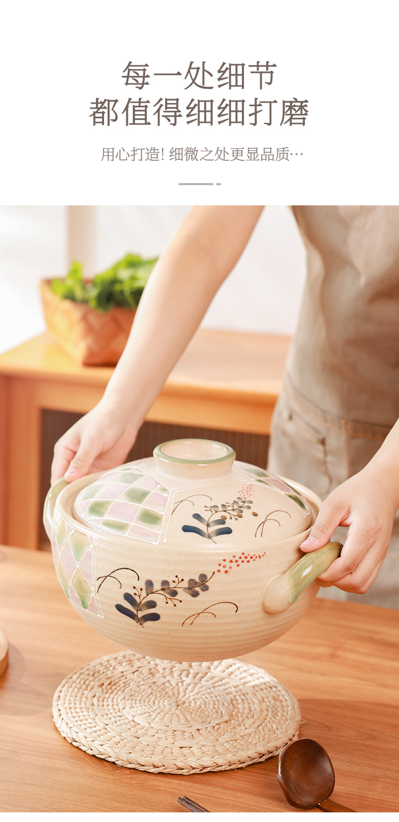 Japanese-style clay pot, household soup and stew pot, large Mantoyaki ceramic pot, open flame gas high-temperature resistant gas stove, clay pot pic 12