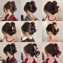 Large, cute plush pudding bear hairpin, half hair clip at the back of the female head, autumn and winter one-line duckbill clip, scratch-clip headwear pic 23