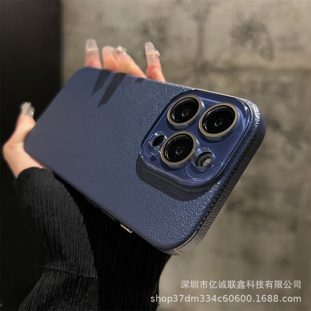 Lychee pattern solid color suitable for iPhone 15plus phone case iPhone14 Pro Max crystal lens film 13 matte pic 26