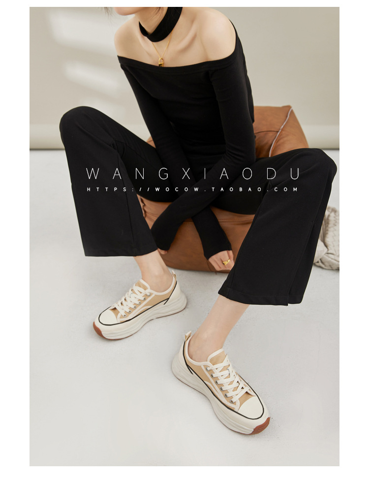 【澜柜】北海道 厚底系带帆布鞋女2022年新款网面平底小白鞋子女详情66