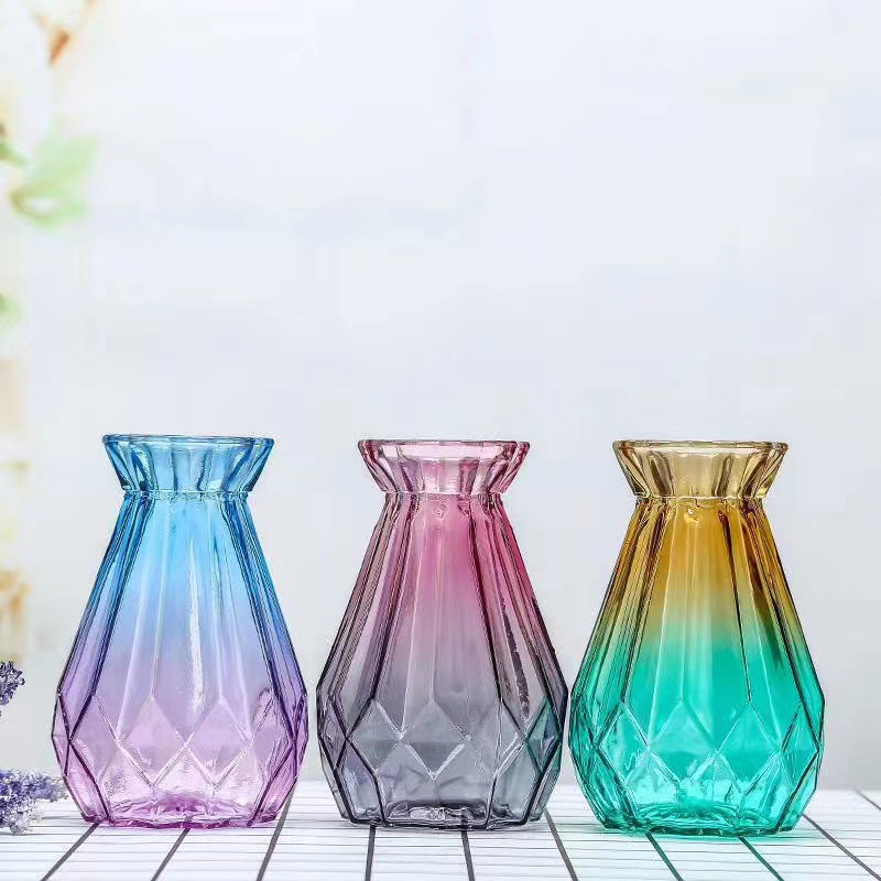 Simple transparent glass vase, two-color diamond, fresh and delicate flower arrangement, retro colorful craft display piece pic 16