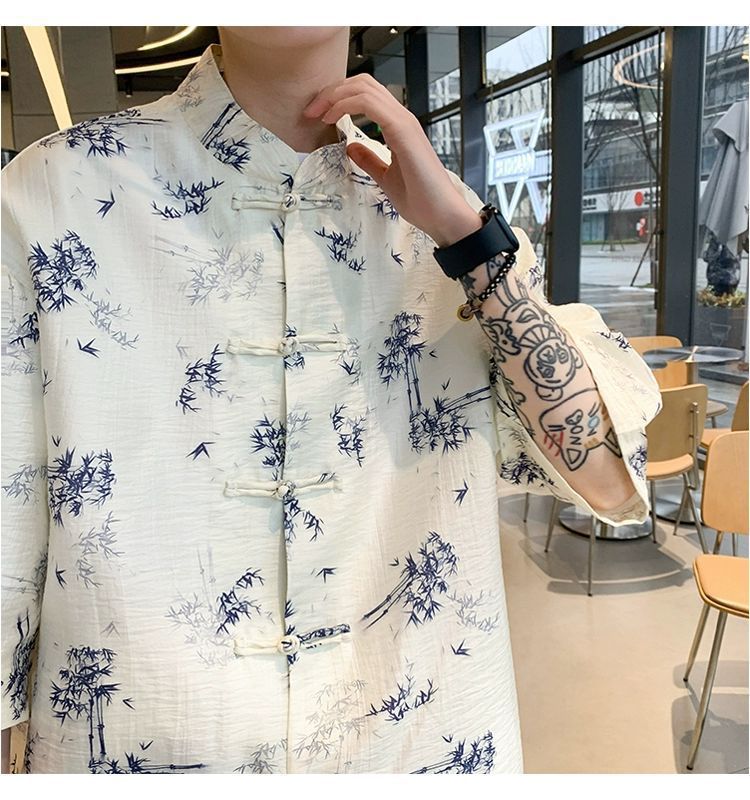 国潮青少年中国风竹子免烫处理短袖衬衫男夏季新中式盘扣潮流宽松半袖详情10