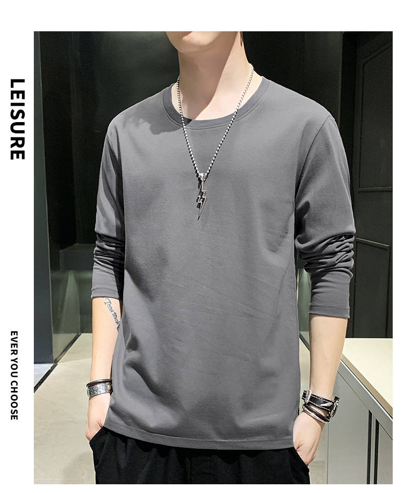Long-sleeved T-shirt for men, solid white cotton base layer, Korean-style sporty loose trendy ins, spring and autumn inner layer casual top pic 18