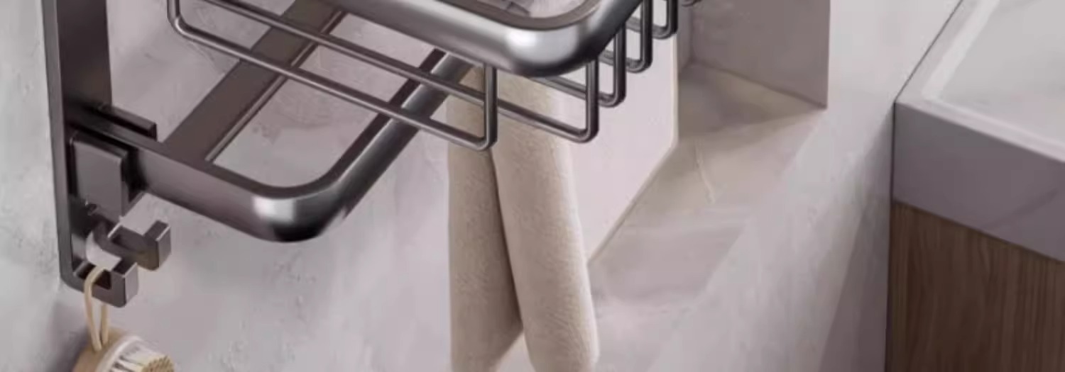 Bathroom storage rack, bathroom non-perforating aluminum alloy towel rack, toilet washbasin, wall-mounted bath towel rack set pic 32