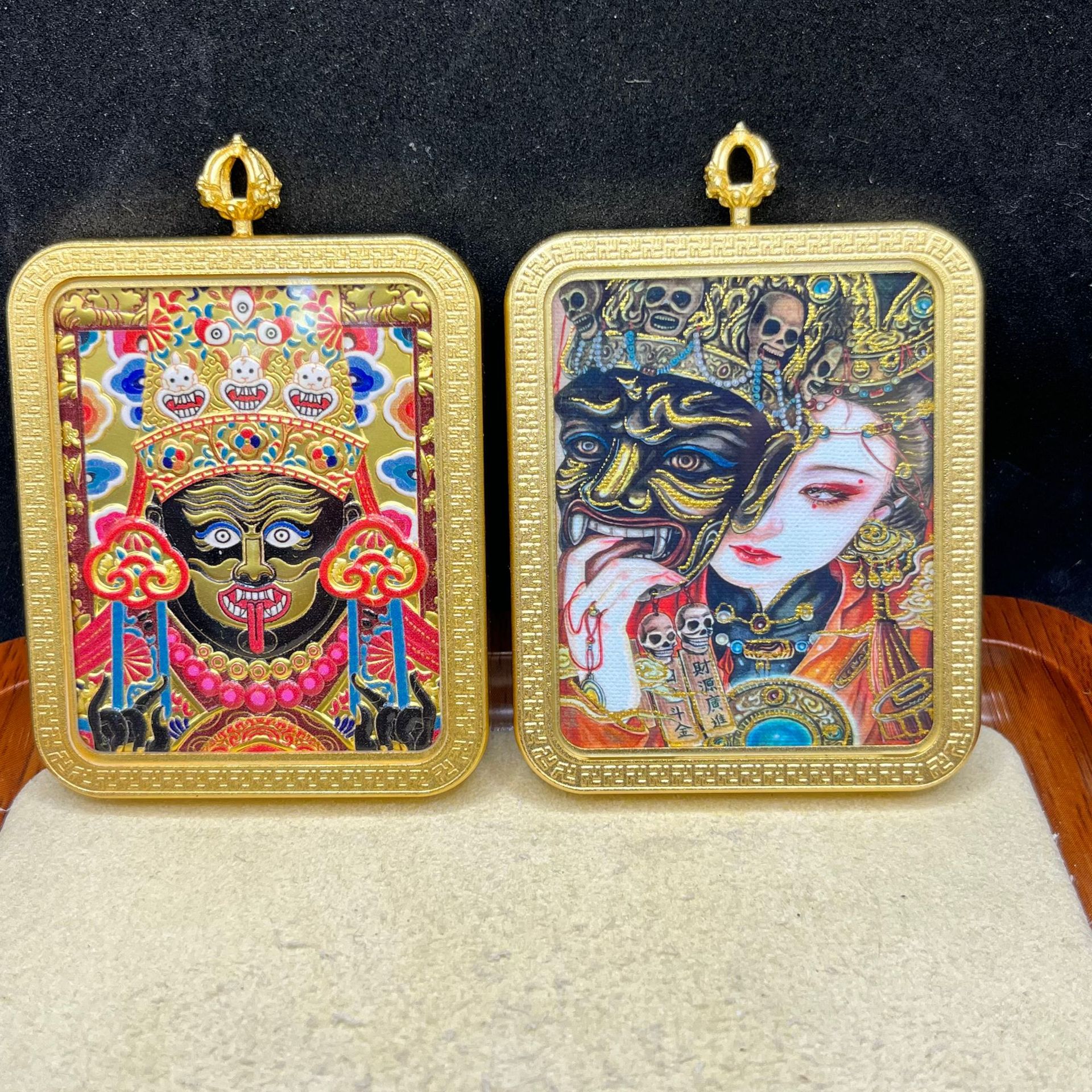 藏式半手绘双面唐卡吊坠 扎基拉姆唐卡 五台山龙五爷黄铜工艺品详情25