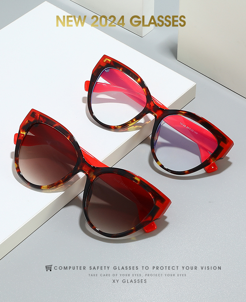 2024 New cross-border color-blocking sunglasses for women with large faces to look slimmer, cat-eye fashionable and versatile sunglasses for sun protection and shading pic 1