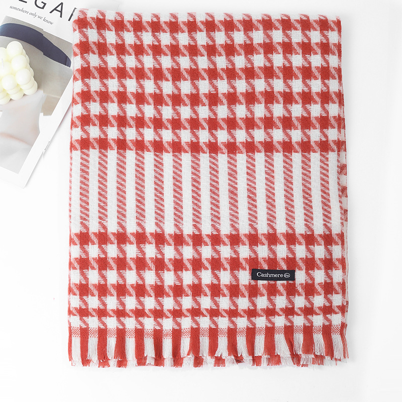 New autumn and winter checkered short beard imitation cashmere scarf for female students, warm and versatile soft shawl manufacturer wholesale pic 18