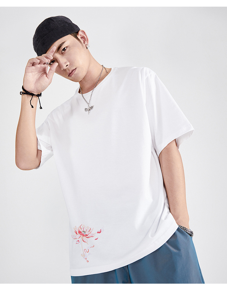 国潮中国风短袖t恤男 夏季宽松大码青年凤凰图案刺绣潮牌纯棉半袖 pic 11