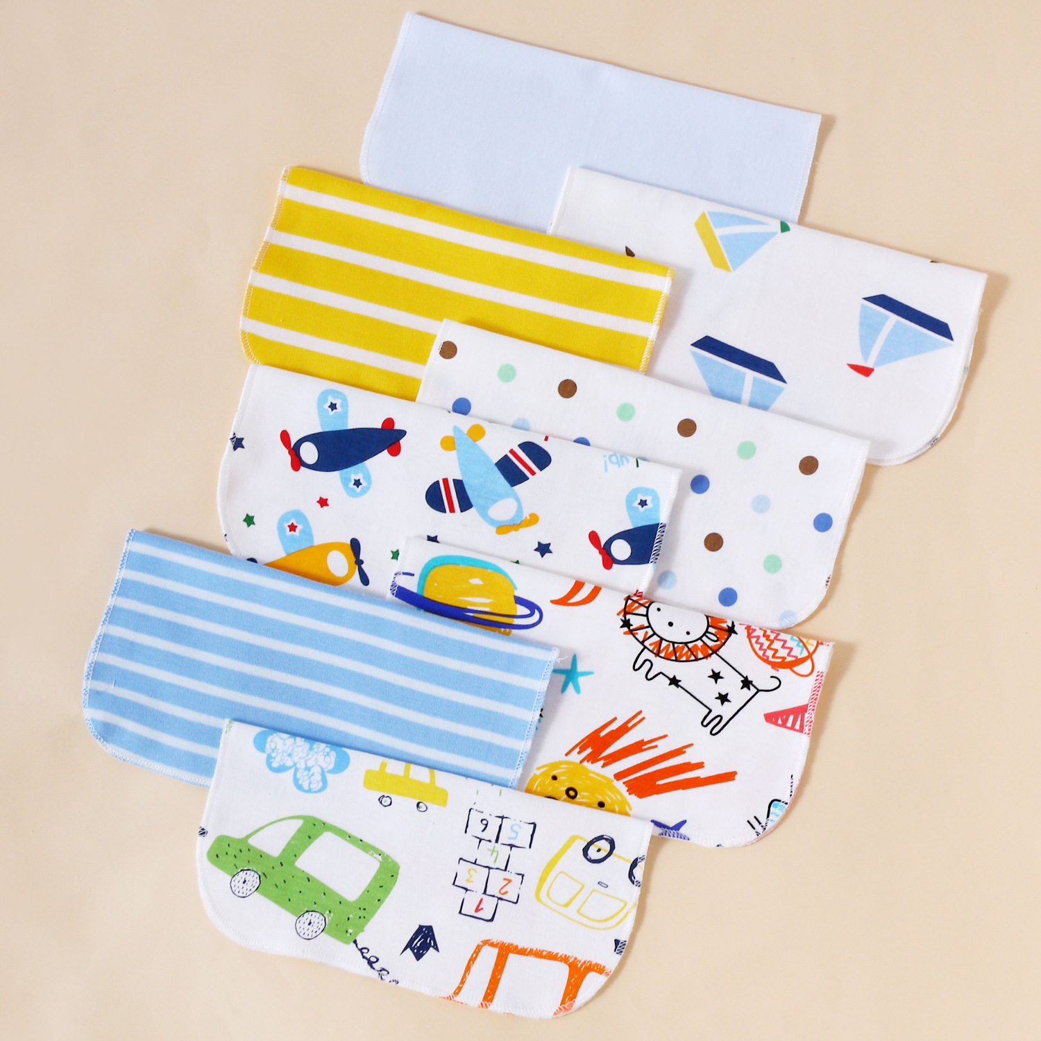 momscare baby square towels/feeding towels and saliva wipes are all packed in 8-piece cotton fabric with fixed patterns pic 27