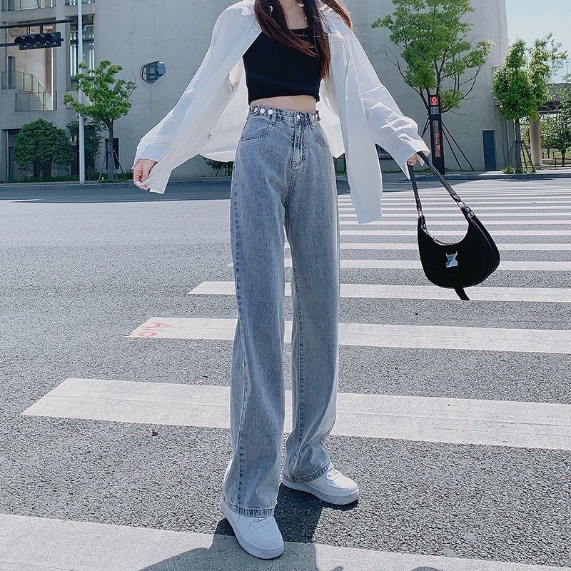 2022 Summer new style denim long pants for women, Korean high-waisted, slimming, floor-length wide-leg pants, wholesale from foreign trade street stalls pic 32
