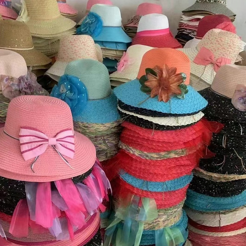 夏凉帽地摊景点热卖遮阳防晒大帽檐波浪草帽男女沙滩太阳帽10元详情24