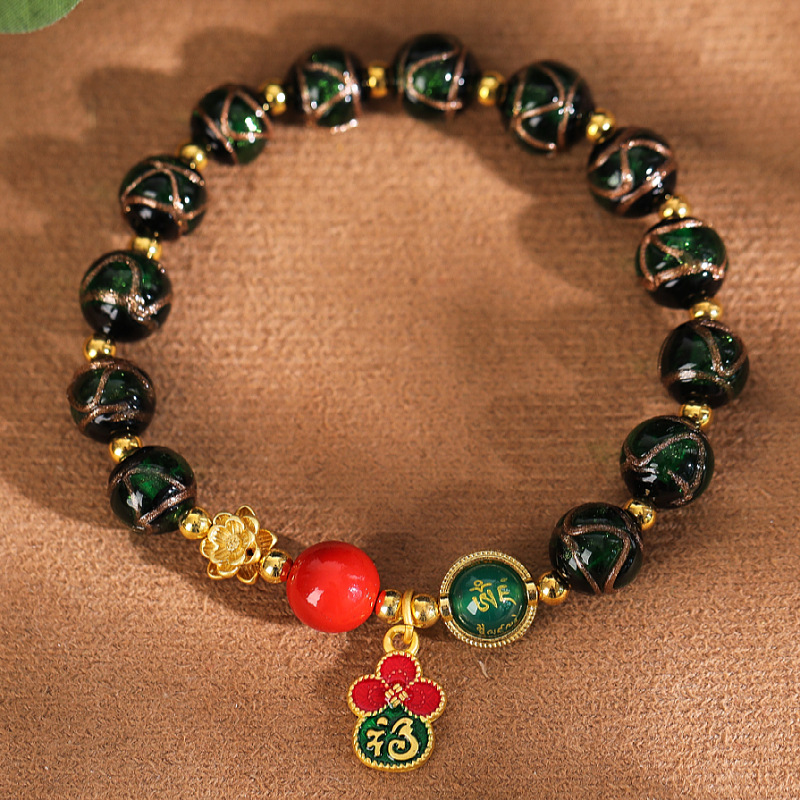 六字真言转运珠莲花福牌金箔香灰琉璃手链文玩手串佛珠寺庙货源详情16