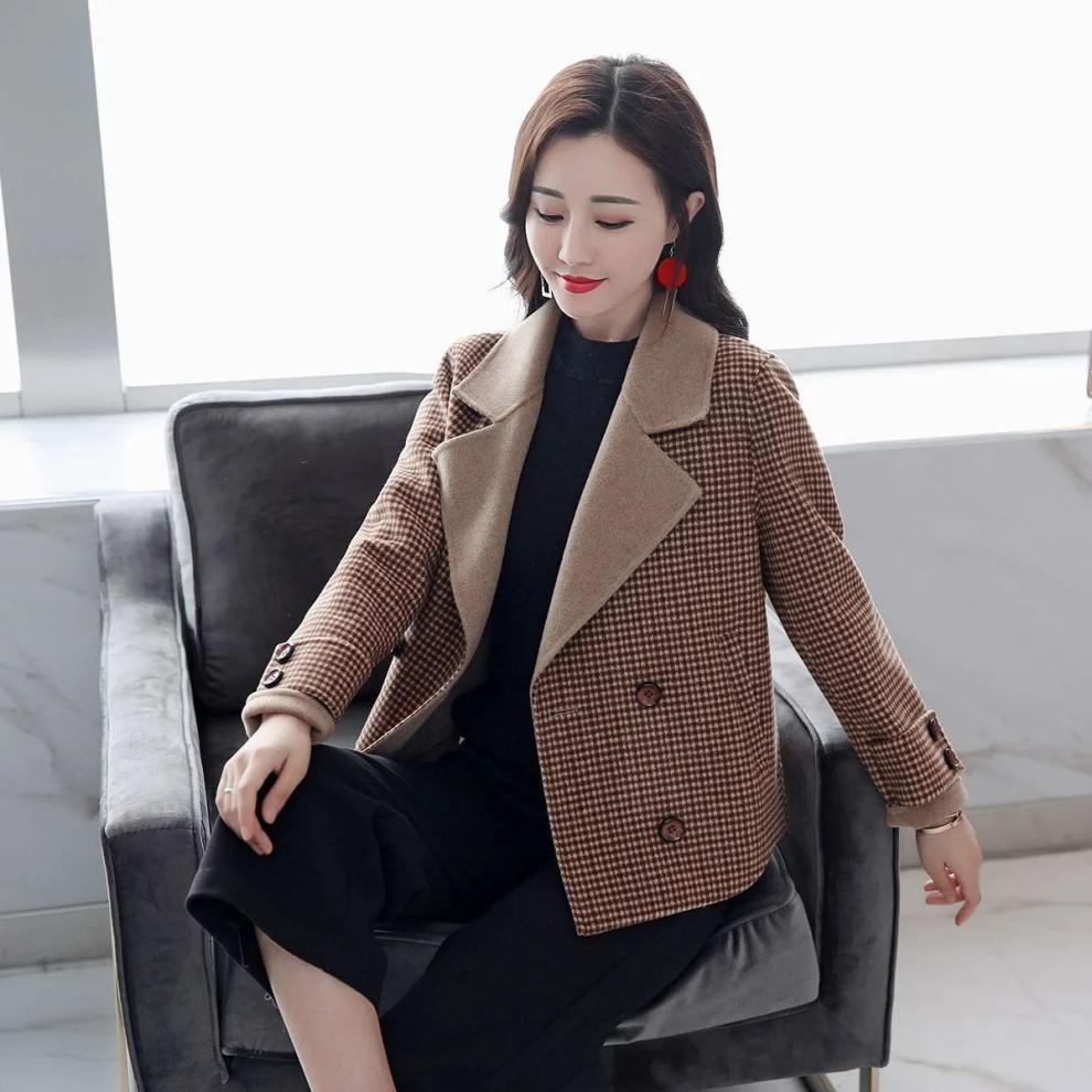 小香风格子短款外套女2022秋冬款韩版时尚高端气质百搭毛呢大衣详情14
