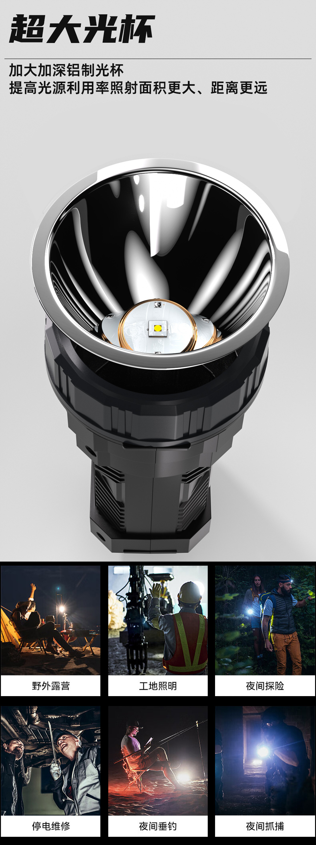户外手提探照灯LED强光手电筒家用充电应急灯超亮大容量手提灯户外露营灯工地巡逻远程探照灯详情2
