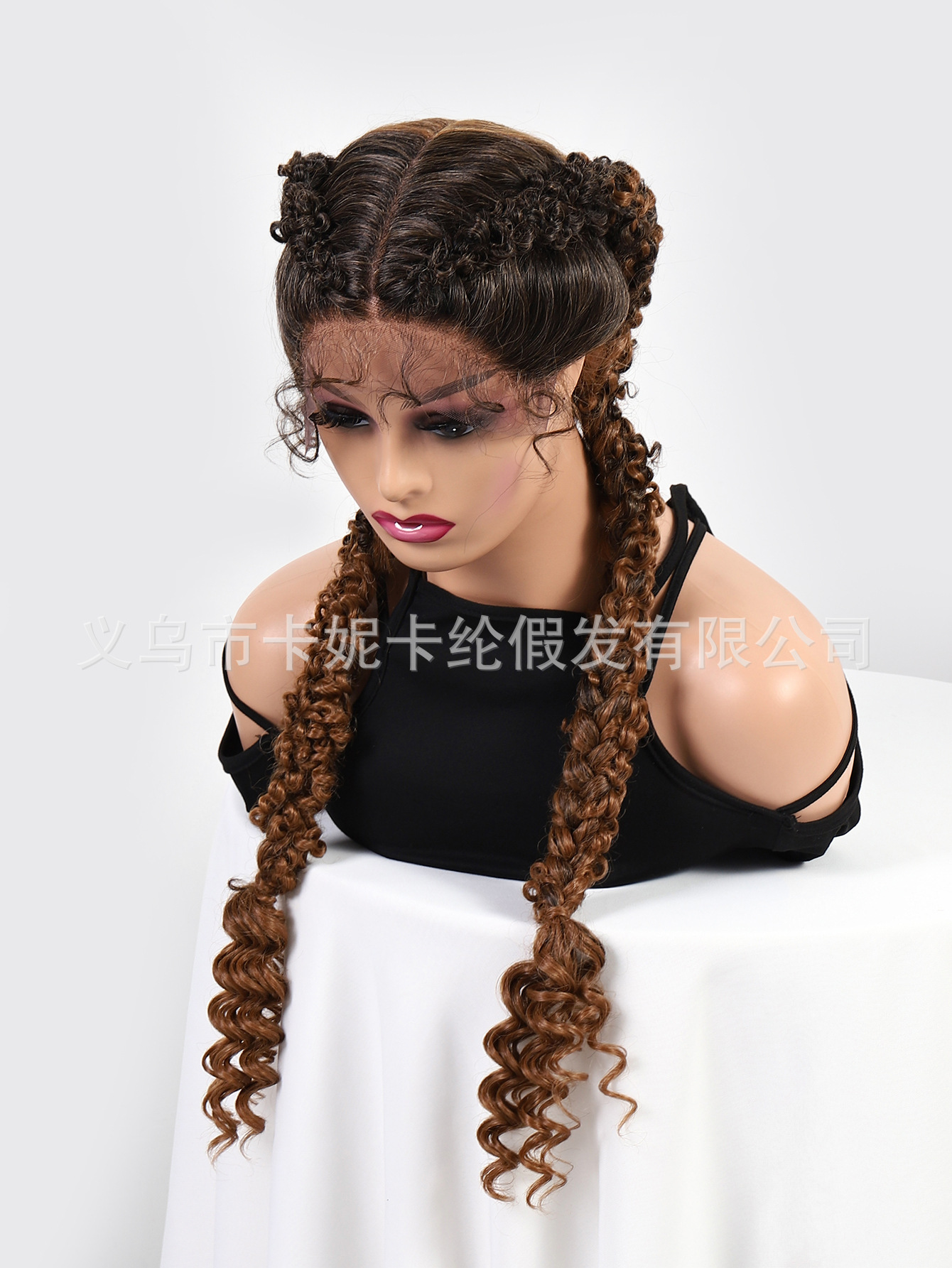 新款爆俩股俩色相间辫子款高温丝前蕾丝头套360 lace wigs vendor详情14