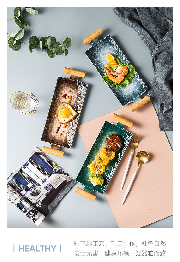 Japanese-style tableware, gradient stone-patterned sushi plates, home plates, rectangular cooking sashimi plates, flat plates, fashionable plating pic 7