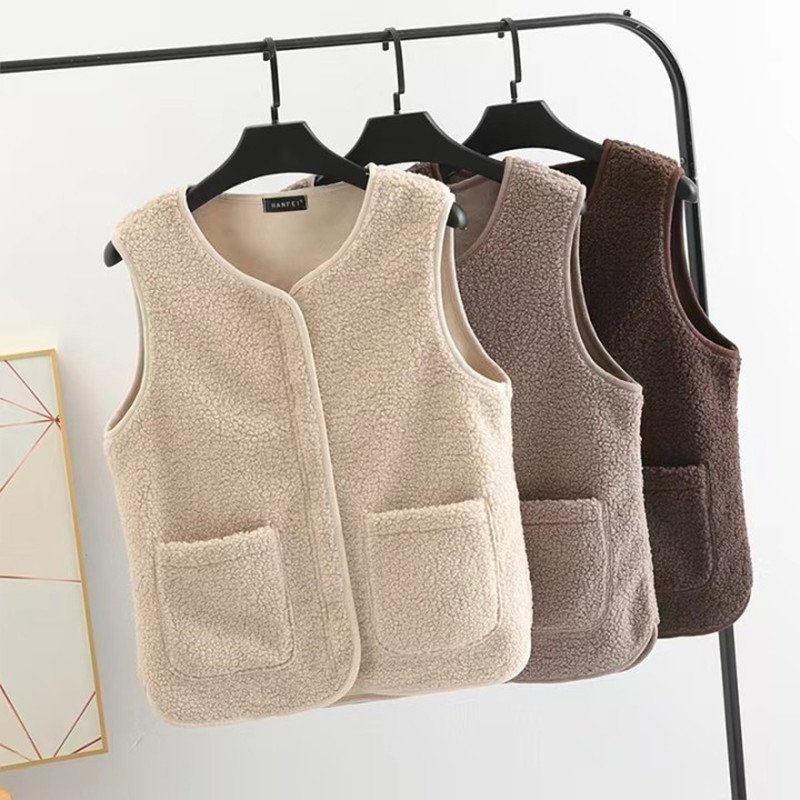 工厂2023秋冬泰迪绒坎肩 马甲秋季女款 中厚休闲百搭开衫详情1