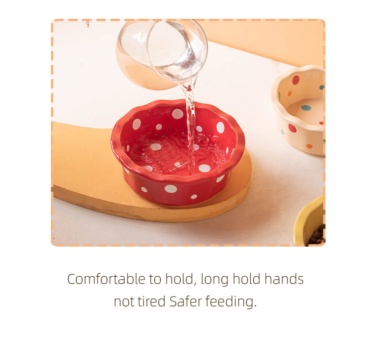 陶瓷猫碗花边波点宠物碗防黑下巴猫食盆猫粮碗小型犬泰迪宠物用品详情13