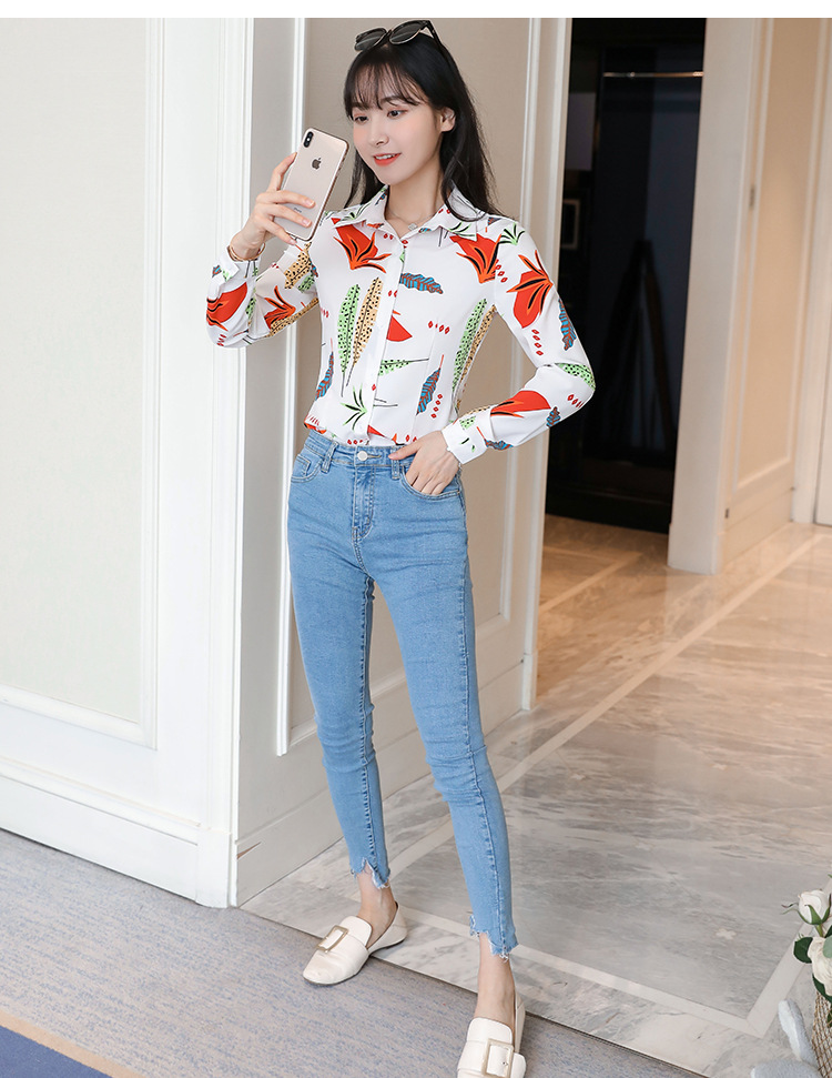 New spring and autumn Korean-style slim-fit shirt for women, long-sleeved printed striped trendy base layer, Hong Kong-style top for women pic 77
