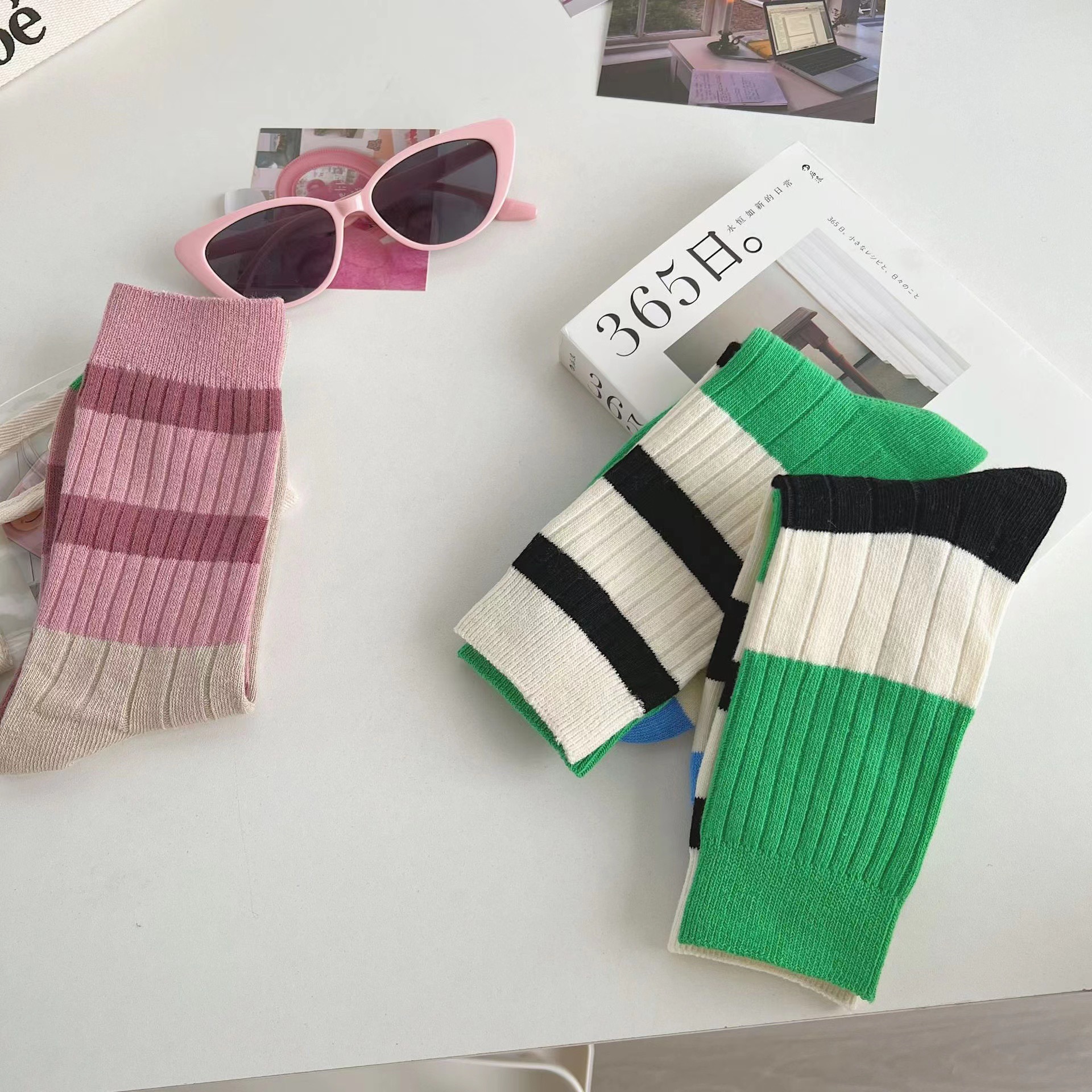 Calcetines mujer AB cara patchwork color rayas algodón medias medias mujer moda moda calle calcetines moda web personalidad medias mandarina pato pic 3