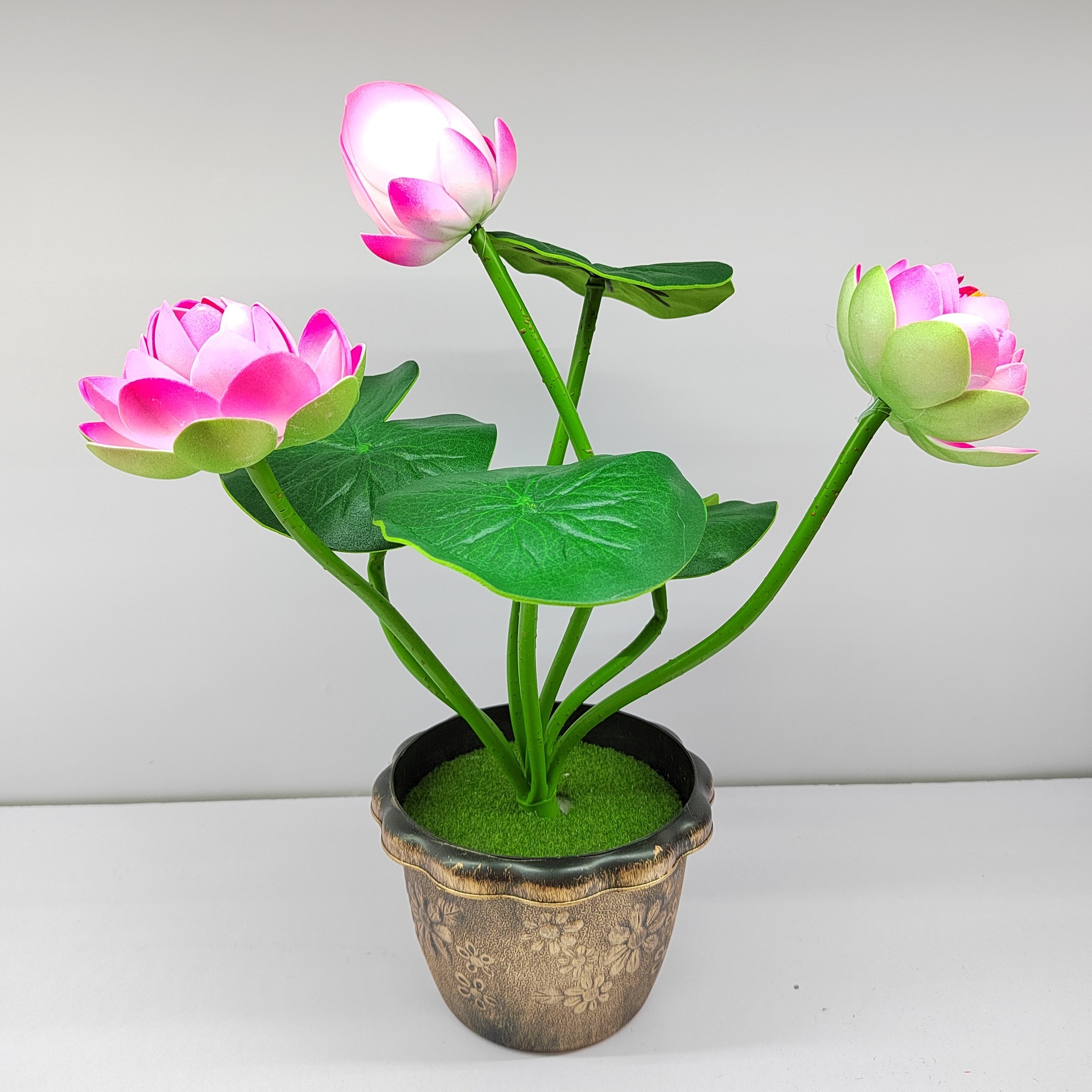 Simulated copper pot lotus indoor decoration ornamental bonsai, PU material simulated green plant ornaments, photography props pic 13