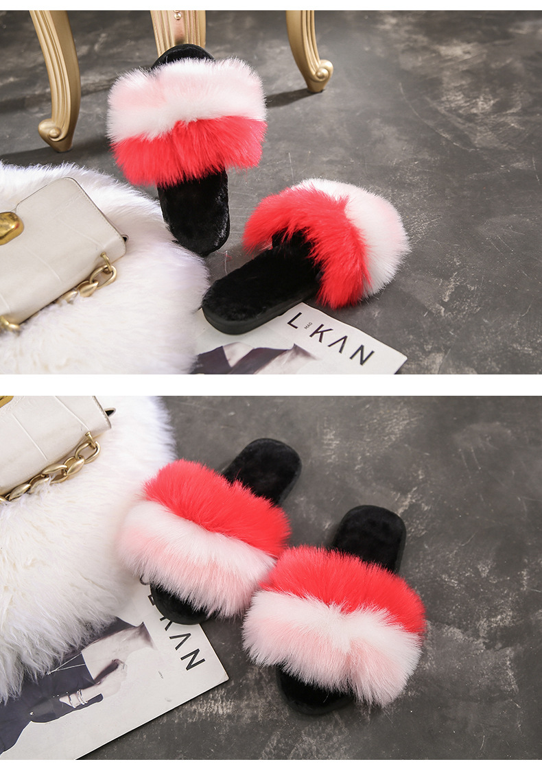 2023春秋季彩虹色毛毛托鞋女韩版时尚平底一字拖鞋女家居休闲女鞋详情19