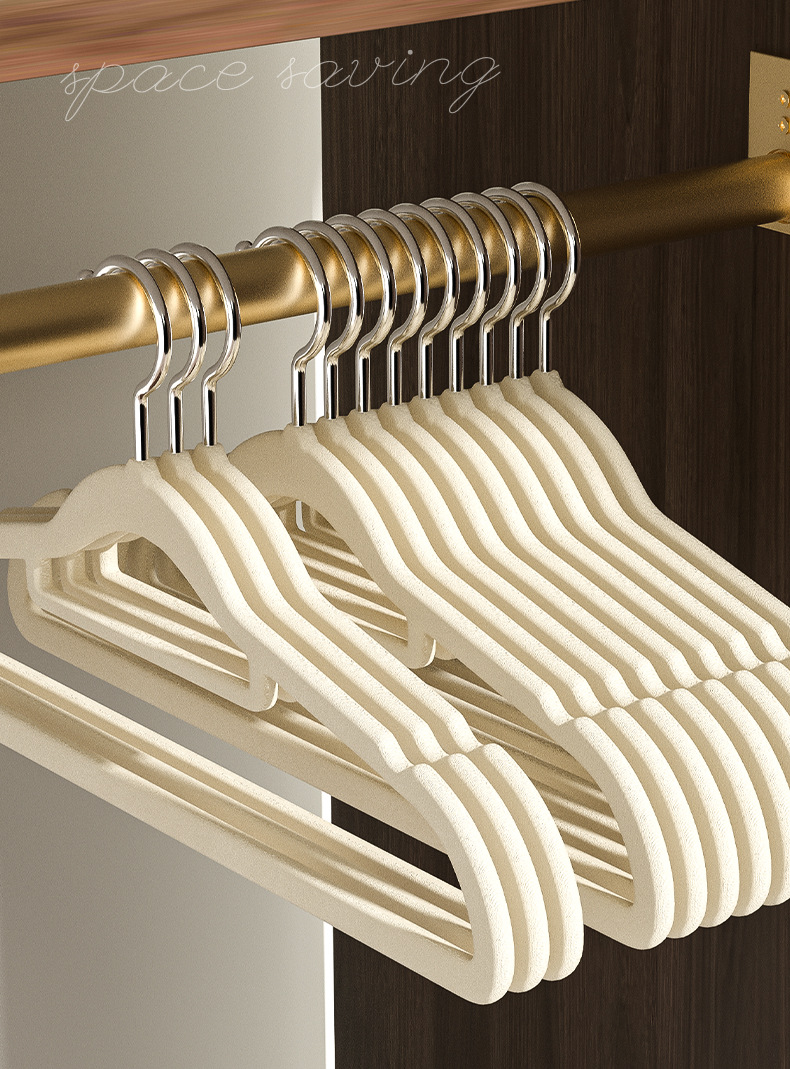 亿标现货塑料防滑植绒衣架家居宿舍服装店无痕衣架衣撑子晾晒衣架详情9